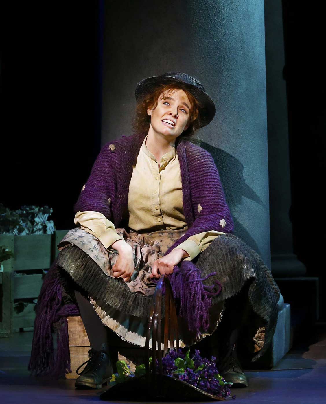 Anna O'Byrne as Eliza Doolittle in her Covent Garden flower-girl costume, Opera Australia's 2016 production of My Fair Lady
