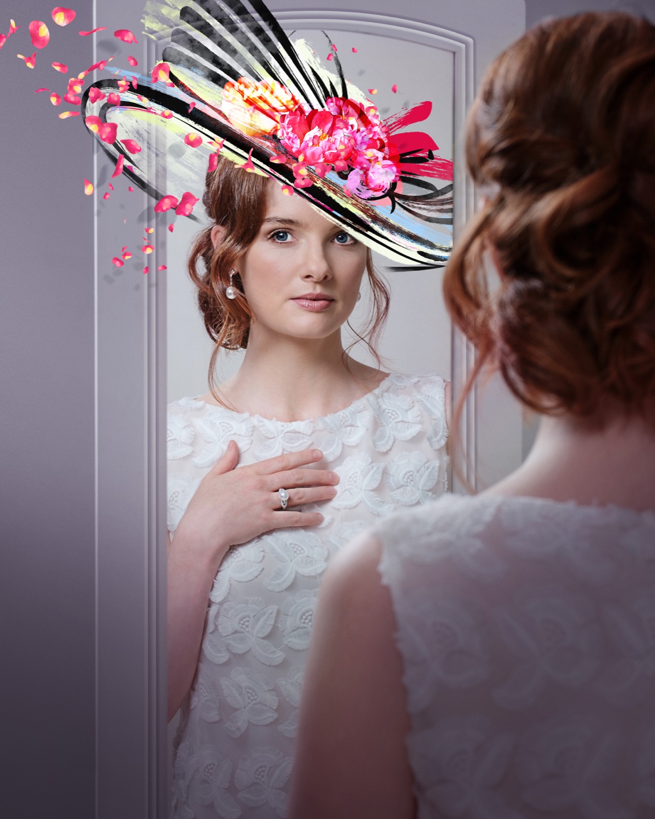 Anna O'Byrne as Eliza Doolittle, looking into a mirror at her reflection